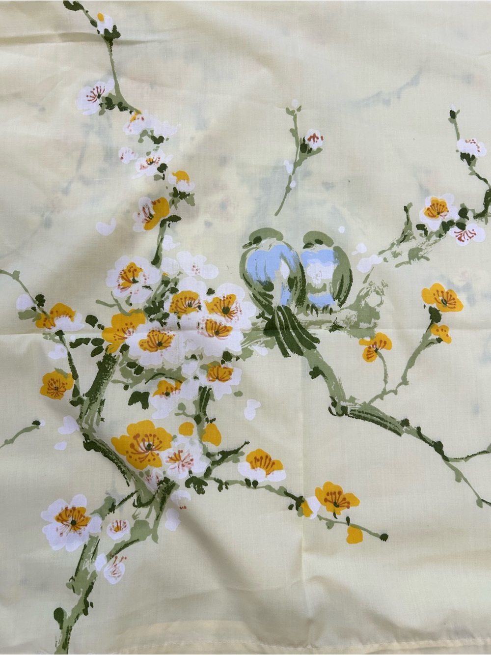 2 Queen Flat Sheets Floral Birds Vintage Cottagecore Sewing Fabric